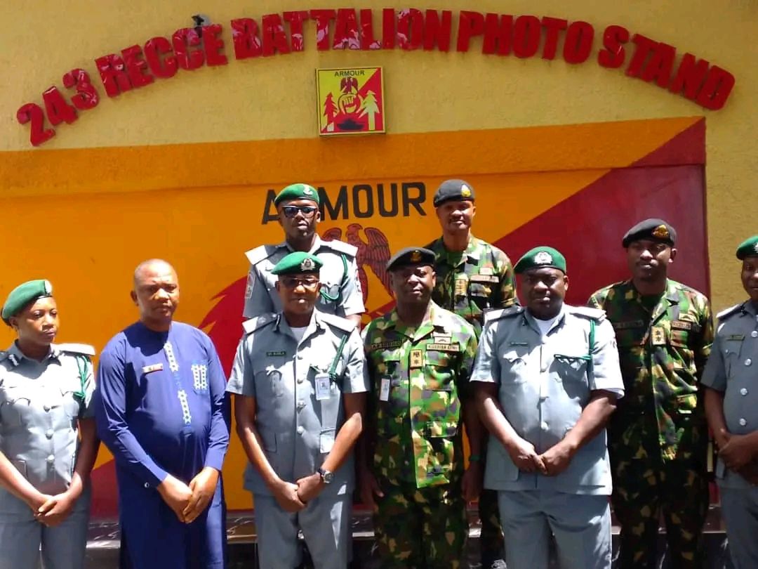 Comptroller Kaila visited the Nigerian Navy Forward Operating Base, the 15 Field Engineer Regiment of the Nigerian Army Engineers, and the National Agency for Food and Drug Administration and Control office at Seme.