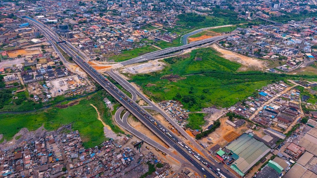 aerial view of the newly built Opebi-Ojota Link Bridge
