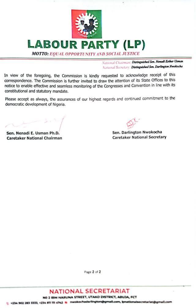 Labour Party sets new dates for 2026 congresses, convention
By Imisioluwa Afunmiso
The Labour Party (LP) Nigeria has officially announced a revised schedule for its 2026 internal party activities, marking a significant step in its efforts to reorganize and strengthen its leadership structure across all levels of government.
According to a notice released on Tuesday, April 14, 2026, the party has compressed its elective activities into a week-long window. The schedule is aimed at ensuring a swift and efficient transition as the party prepares for future electoral challenges.
Congress is set to hold on April 23, Local Government Area Congress on April 24, State Congress on April 25 and the national Convention on April 28.
In tandem with the election announcement, the Labour Party confirmed that its electronic membership registration portal remains fully operational. Prospective and existing members are encouraged to visit registration.labourpartynigeria.org.ng to update their records or join the party.
The emphasis on digital registration highlights the party's commitment to maintaining a transparent and verifiable database of its supporters nationwide.
The upcoming congresses and convention are expected to be a focal point for the party as it seeks to harmonize its different factions and consolidate the gains made during previous election cycles.