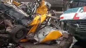 Container crushes tricycle in Lagos, kills police officer, passenger