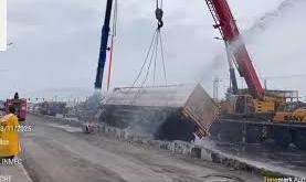 Major fire tragedy averted as gas tanker overturns in Lagos — LASTMA