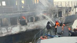 Navy rescues 20 crew members, as vessel caught fire