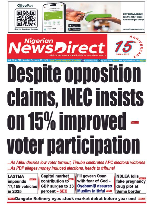 Cover of the Monday, 23 February 2026 edition