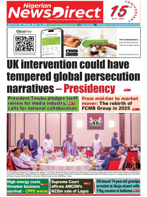Cover of the Monday, 16 March 2026 edition