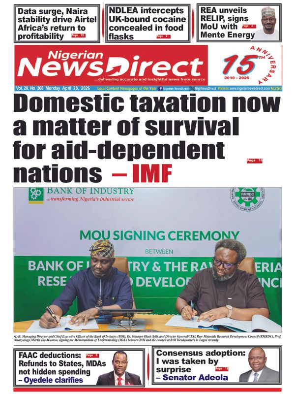 Cover of the Monday, 20 April 2026 edition