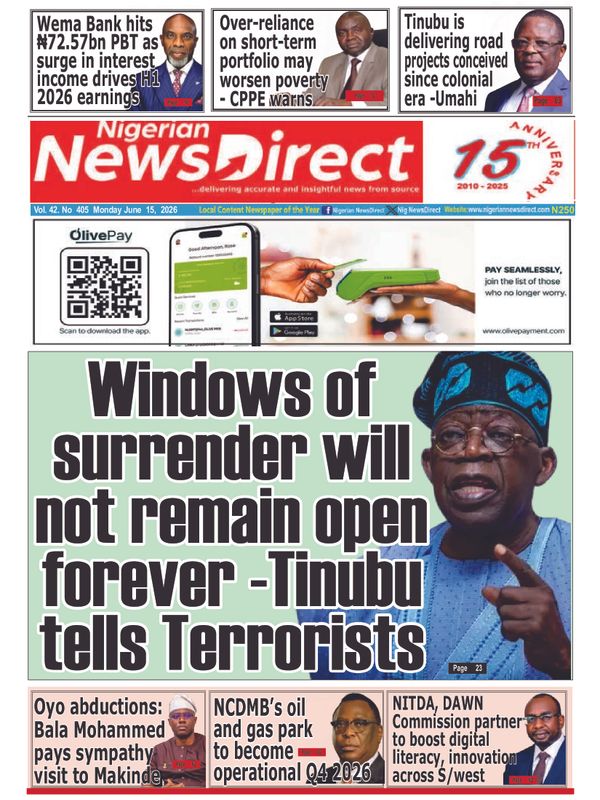 Cover of the Monday, 15 June 2026 edition
