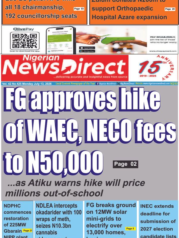 Cover of the Monday, 13 July 2026 edition