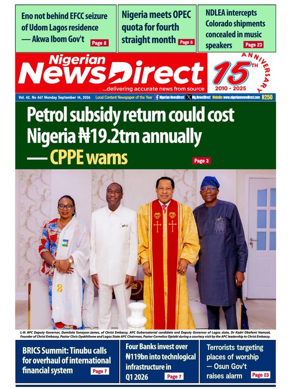 Cover of the Monday, 14 September 2026 edition