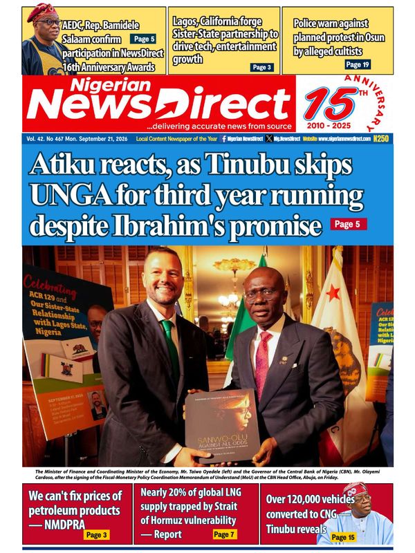 Cover of the Monday, 21 September 2026 edition