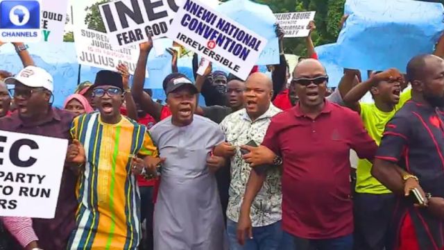 2026: LP members protest at INEC HQ over missing candidates for FCT council election