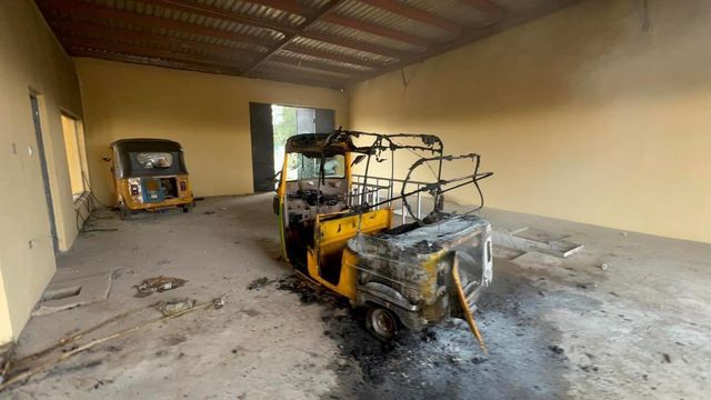 BREAKING: Protesters attack KASTLEA office in Kaduna, set keke napep on fire, loots house