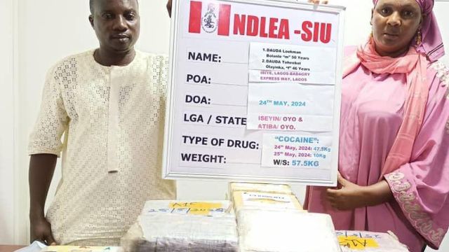 NDLEA nabs cocaine trafficking couple, seizes multi-billion-naira drugs