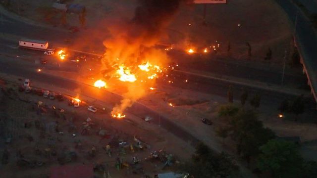 Tanker explodes on Karu bridge