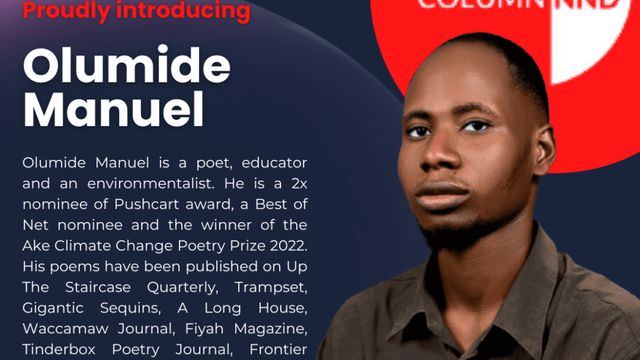 Olumide Manuel is the new Asst. Curator of Poetry Column-NND