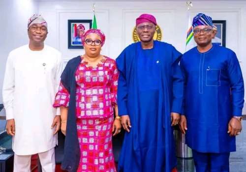 Sanwo-Olu receives Lagos Assembly Speaker Meranda, principal officers