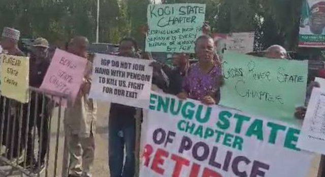 Retired police officers storm National Assembly, protest against unpaid pensions