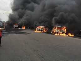 Vehicle engulfed in flames along Ojuelegba axis