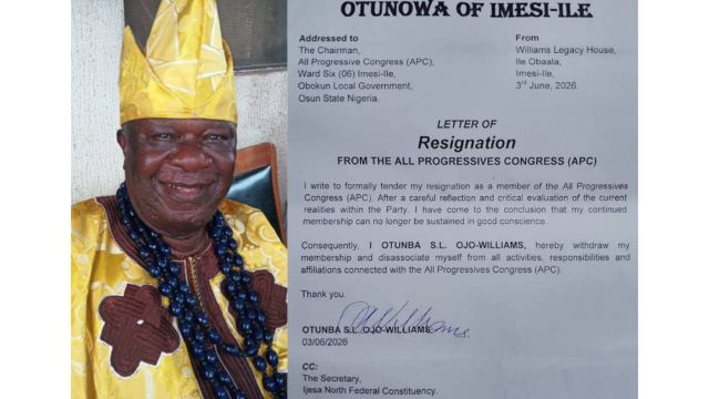 Ex-Osun LG Chairman, Ojo Williams quits APC, cites political imbalance