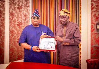 Governor Adeleke presents certificate of return to President Tinubu